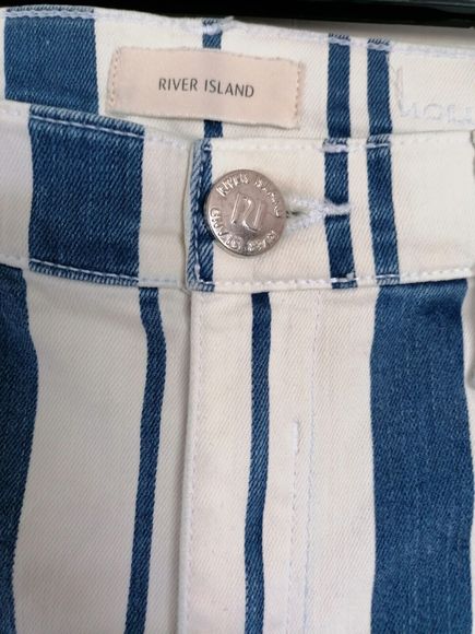 River Island Striped Jeans Size 12 Regular 29 Inch Leg Tapered Stretch - Picture 3 of 8